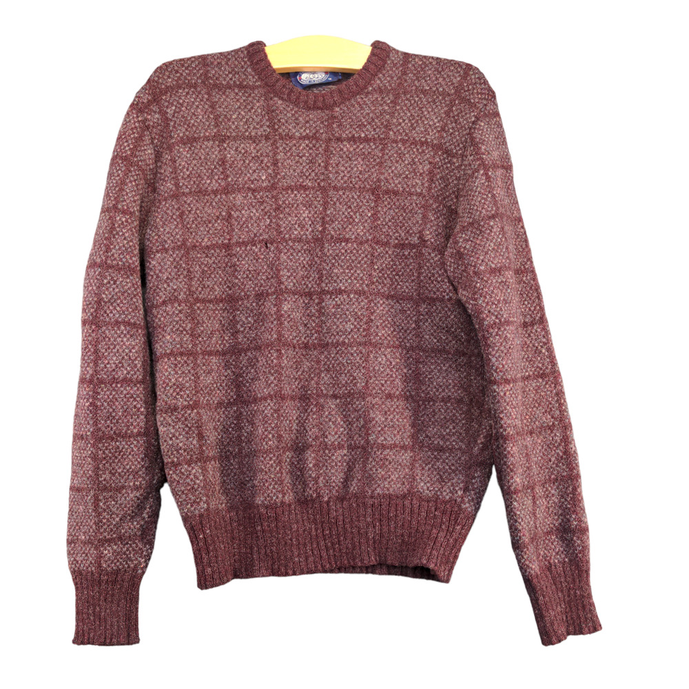 Knights Bridge Women's Pullover Knit Sweater Red Check Medium Crew Neck Vintage